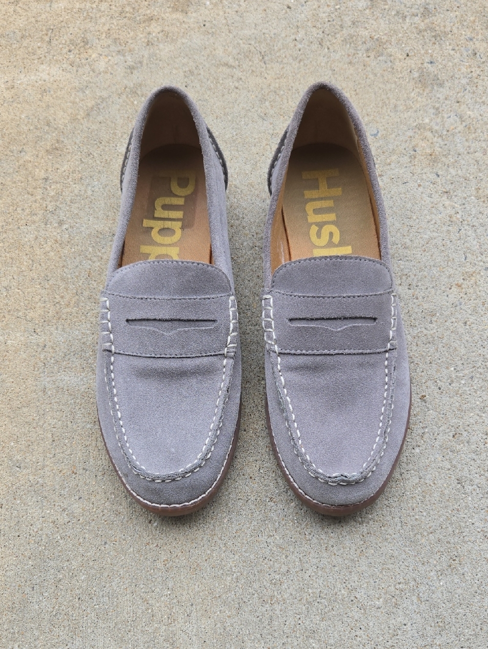 Hush Puppies Suede Penny Loafers in Light Taupe